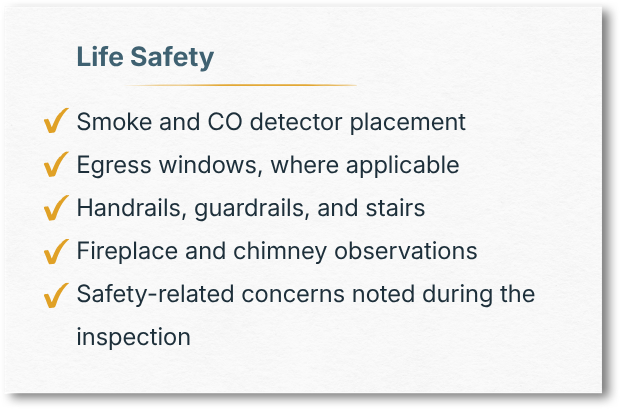 Life safety inspection checklist card
