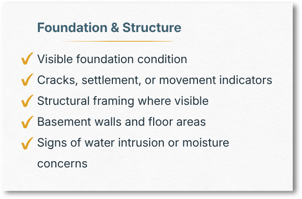Foundation and structure inspection checklist card