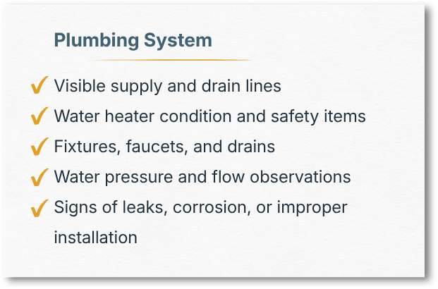 Plumbing system inspection checklist card