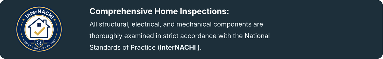 Comprehensive home inspections banner with company badges and service message