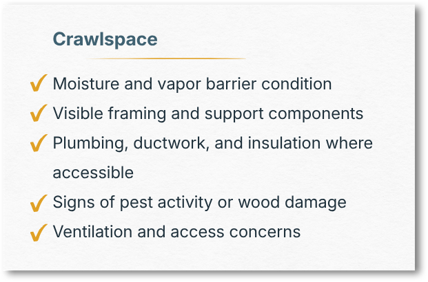 Crawlspace inspection checklist card
